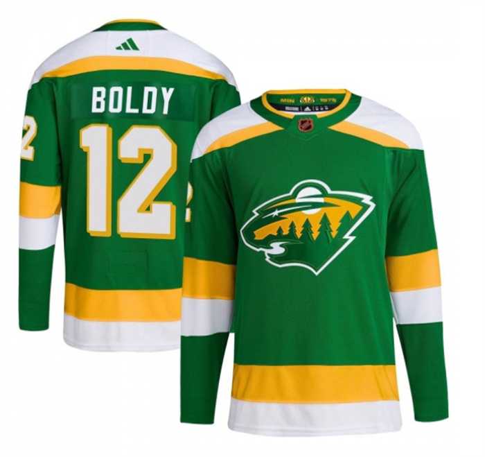 Mens Minnesota Wild #12 Matt Boldy Green 2022-23 Reverse Retro Stitched Jersey Dzhi